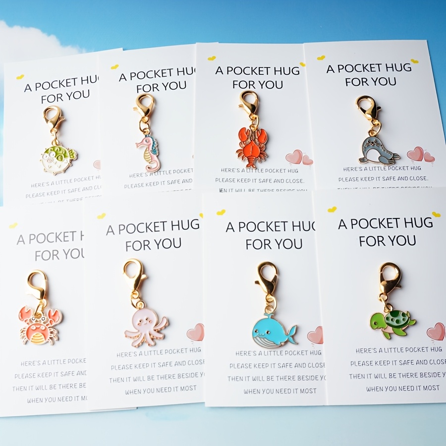 TEMU 2d Flat, Gift For Her/him 8pcs Flat 2d Ocean Animal Keychain Set - Pendants With Lobster Clasps - Includes Cute Fish, Seahorse, Jellyfish,