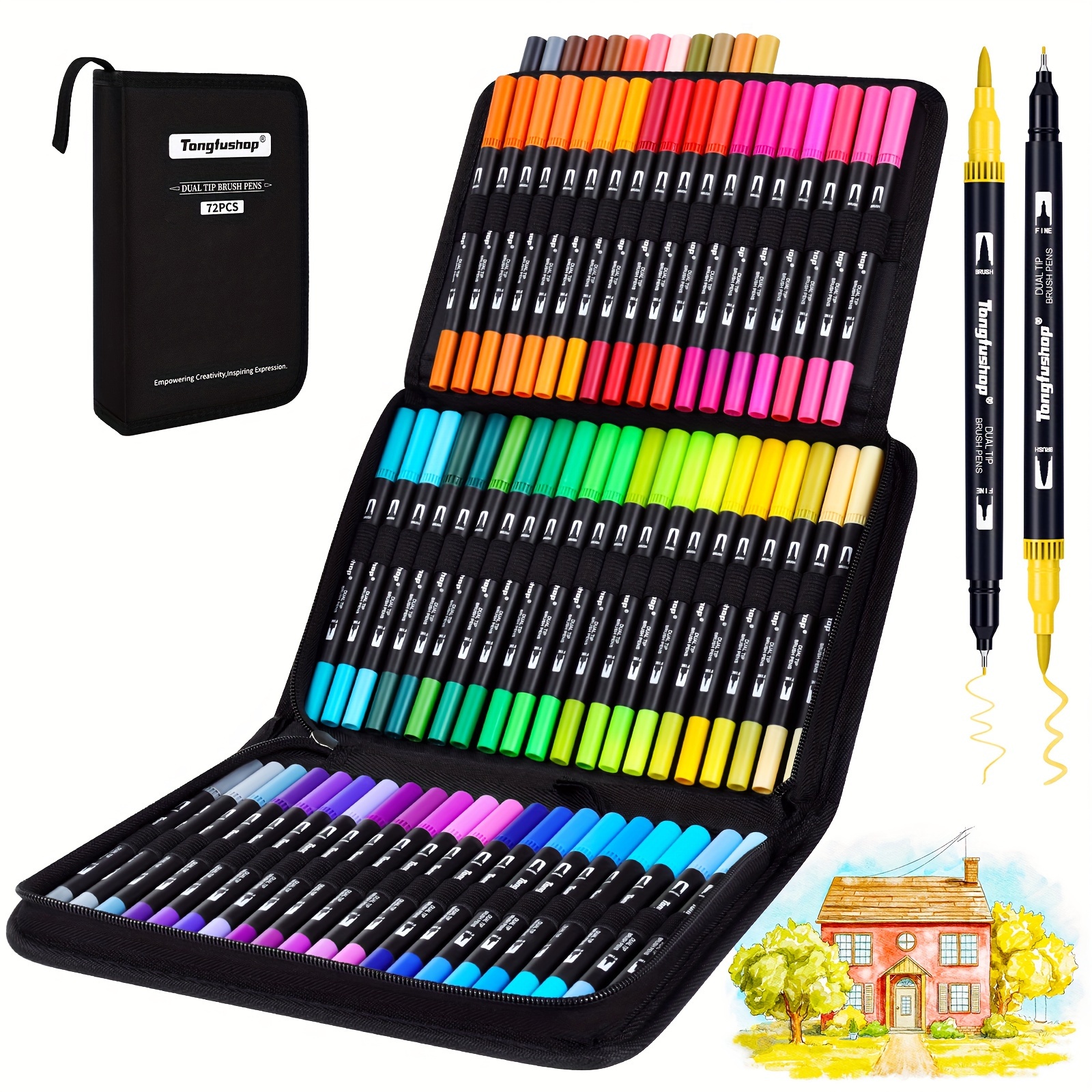

Tongfushop 72 Colors Dual Tip Brush Markers, Brush And Fineliner Coloring Brush Pens Set, Art Pen For Art Beginner Coloring Books, Christmas Cards Drawing, Lettering, Calligraphy, Journaling, Doodling