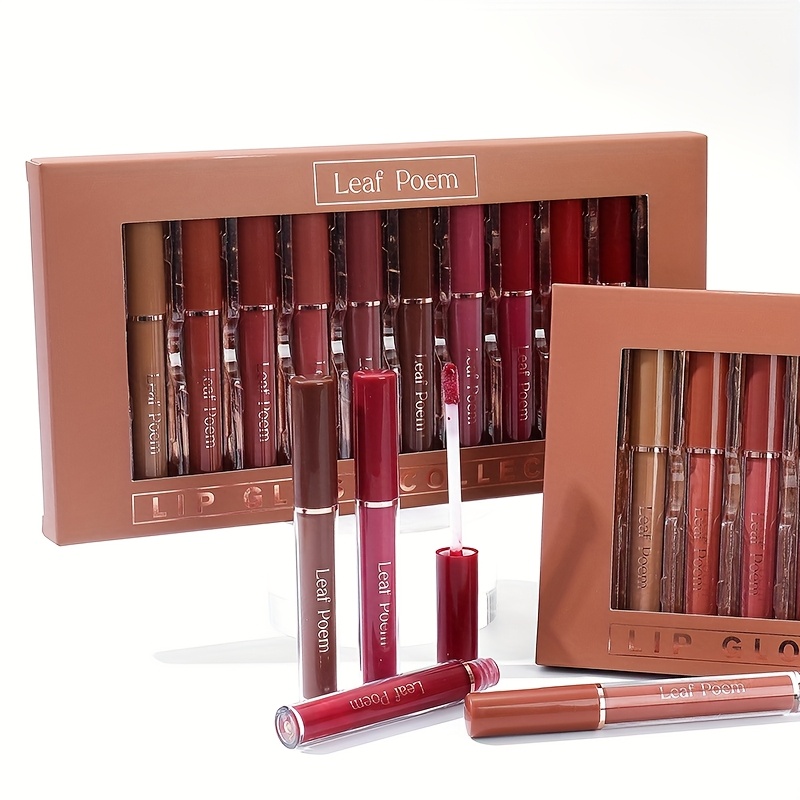 12pcs Matte Lipstick & Lip Gloss Set, Waterproof, Long-Lasting, Non-Fading, Soft Liquid Lipstick, Multi-Color Series, Suitable for All Skin Tones, Adult Makeup Gift Box, Ideal for Halloween, Christmas, Valentine's Day