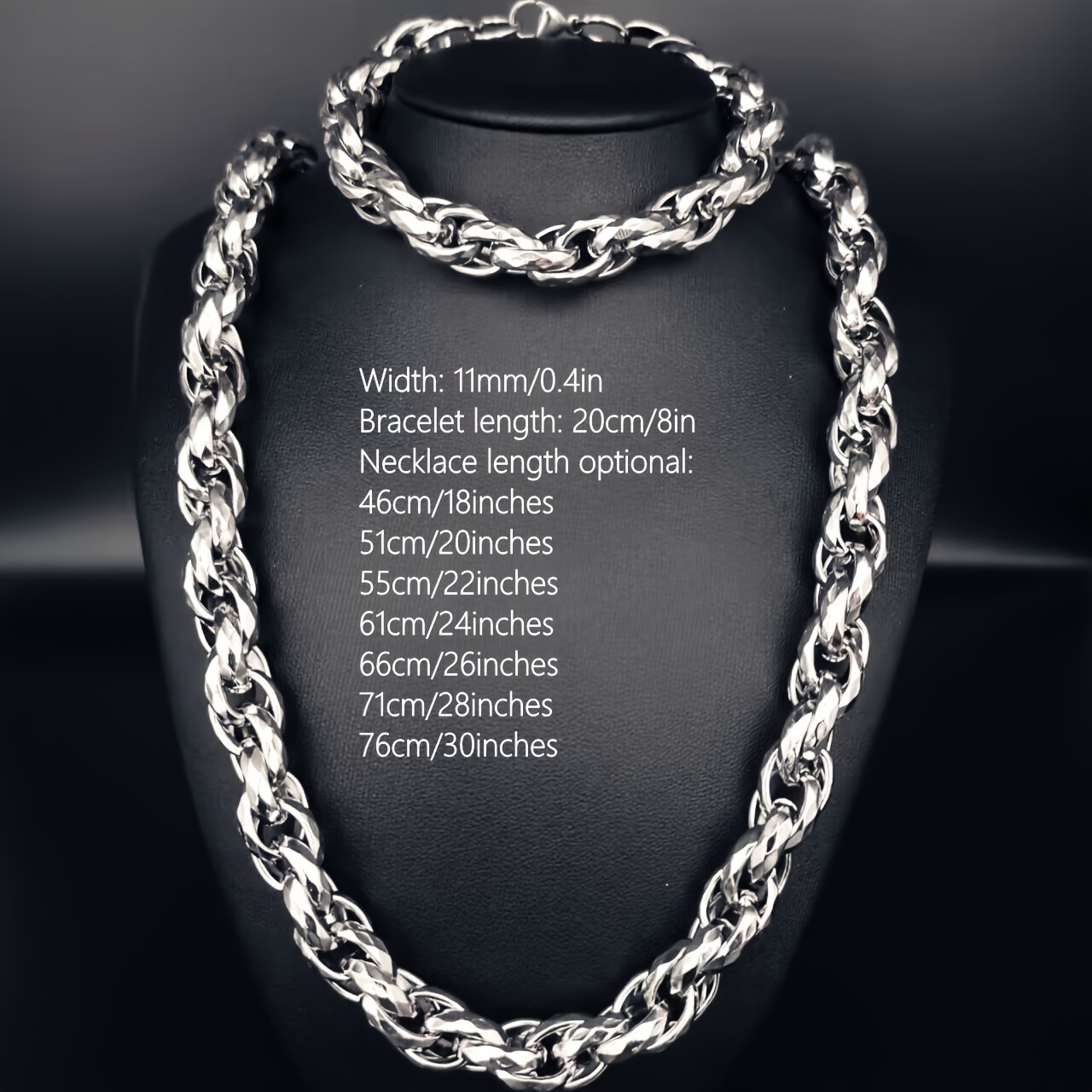 Stainless Steel Twisted Large Chain Bracelet & Necklace Set