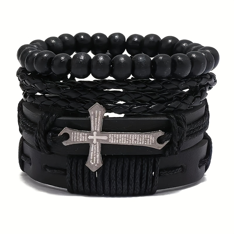 Four-piece Set Cross Alloy Handmade Woven Men's Bangle Bangle Bracelet