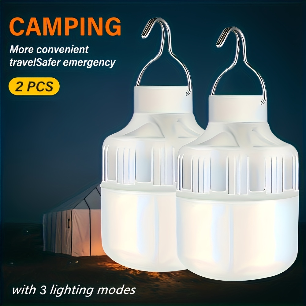 TEMU 2pcs Camping Handheld Lantern, Portable Led Camping Light Bulb, Usb Rechargeable, 3 Lighting , Tent Hanging, Outdoor Camping, Barbecues, And