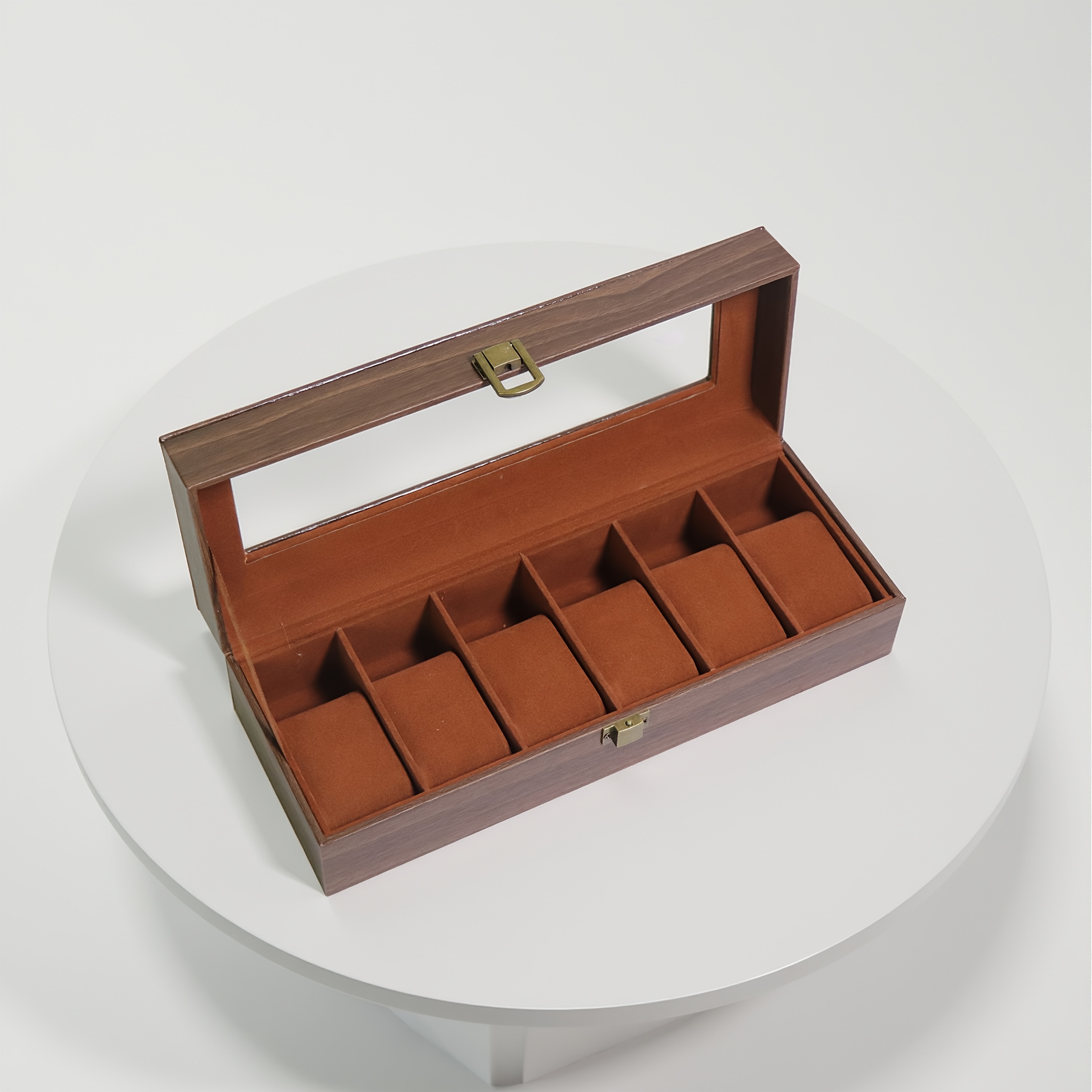 TEMU 6-slot Wood Jewelry Box, Retro With Semi-transparent Dust-proof Acrylic Lid, Dark -colored 6-slot Watch Box Organizer, Designed For Men, Black