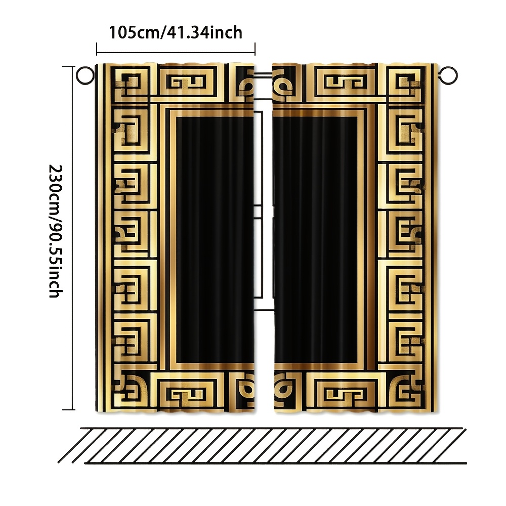 TEMU Ensemble de rideaux de porte Jacquard à motif géométrique clé grecque vintage, 2 pièces, panneaux élégants en polyester sur le thème , lavables