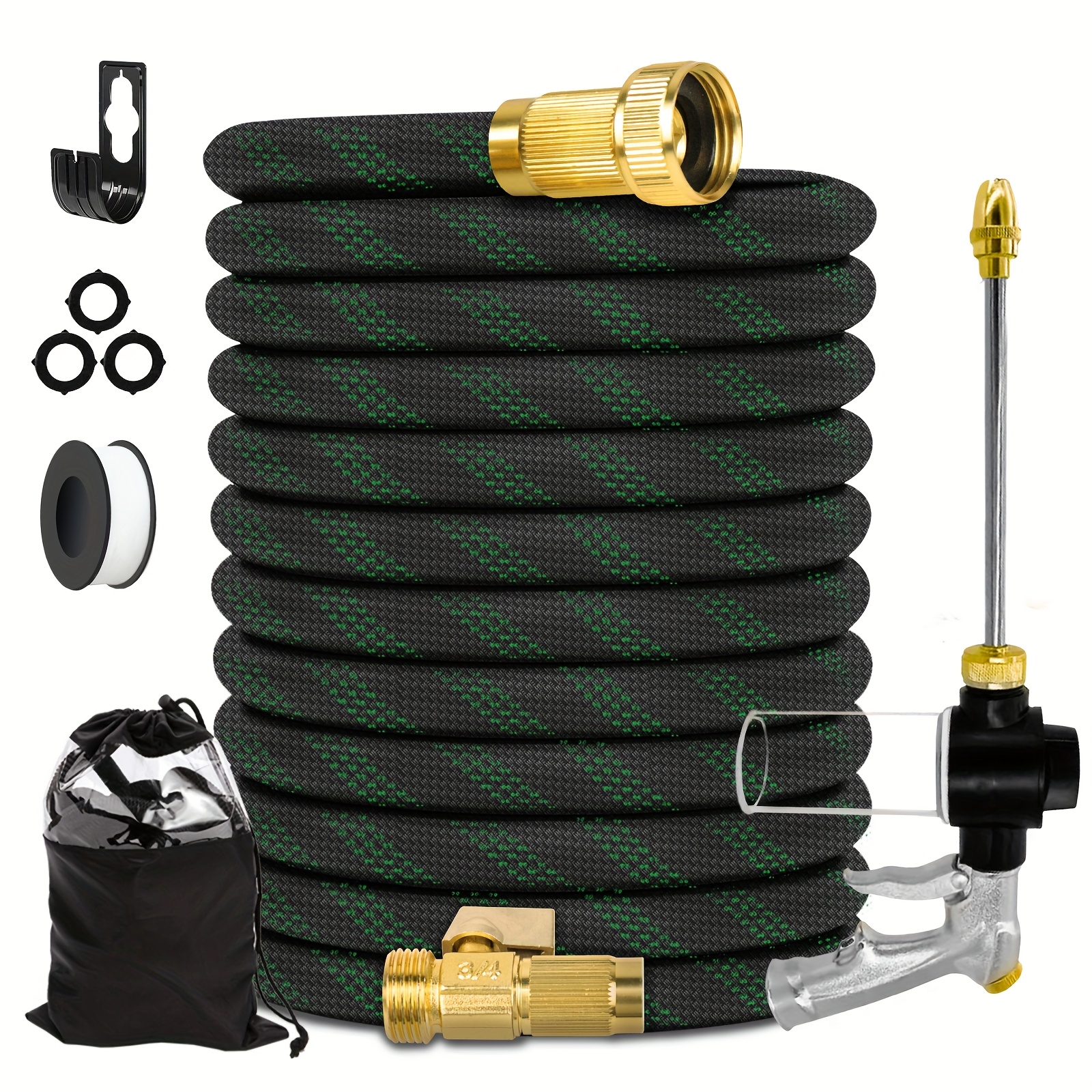 TEMU 50ft/100ft/150ft Tuyau de Jardin Professionnel | Léger et Robuste | Raccords en Laiton Étanches | Aérographe Fonctions | Anti-Détors, Idéal pour