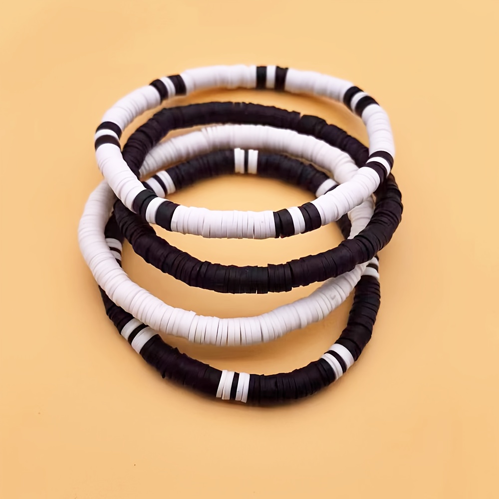 Image of Fashion 4pcs Soft Pottery Bead Bracelet Set Handmade Elastic Rope Bracelet Best Gift For , Family, And Lovers Suitable For Daily Wear