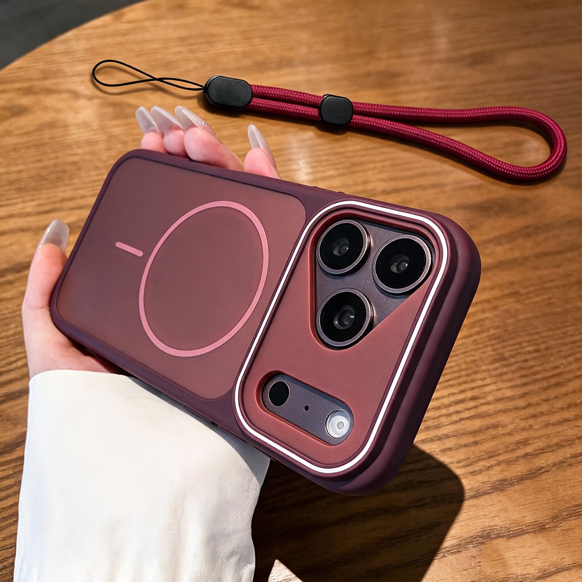 TEMU Phone Case: 2pcs Set(1 Case And 1 Lanyard)new Arrival Luxury Matte Anti-fingerprint Magnetic Wireless Charging Phone Case For Iphone 18 Pro 18