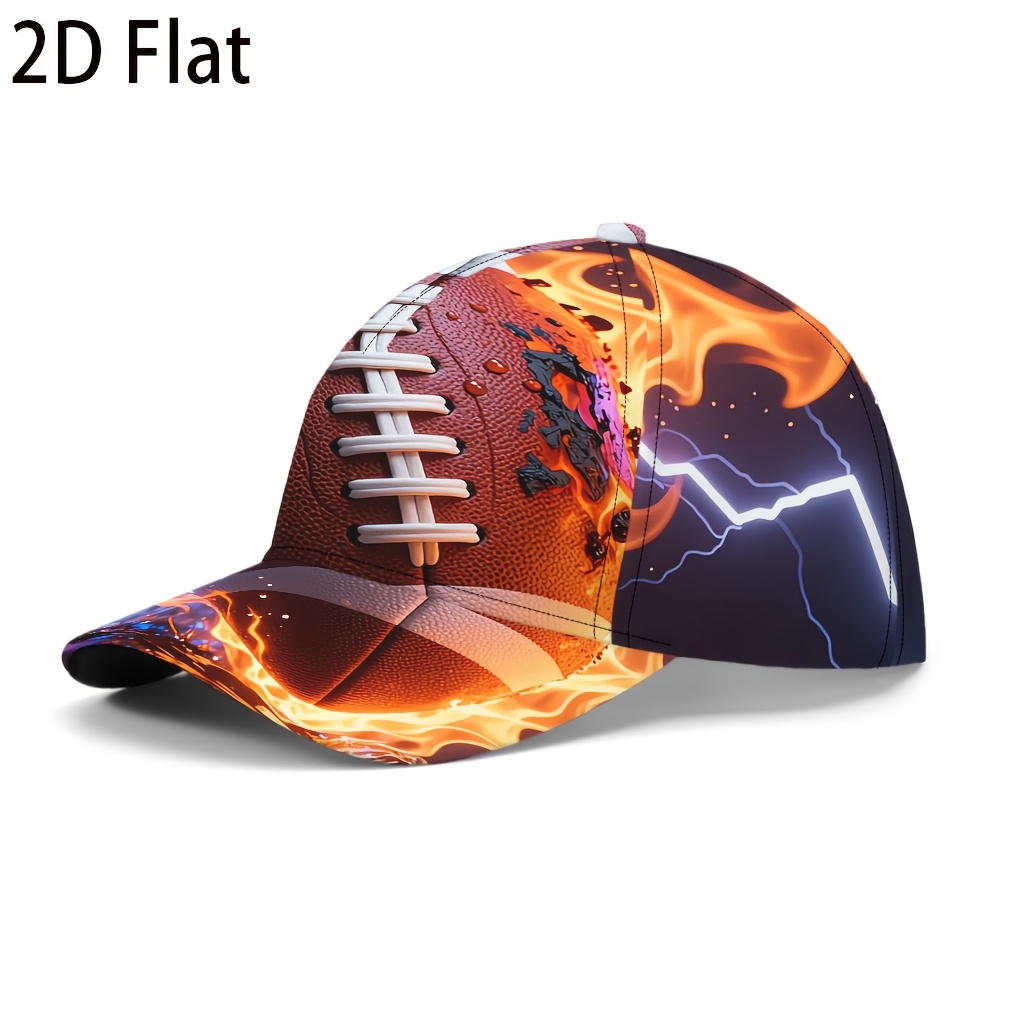 2d flat 2d flat 1pc printed baseball football with   splash and electric spark adjustable strap breathable and sun shielding lightweight foldable hat for outdoor sports fashionable headwear 2d flat