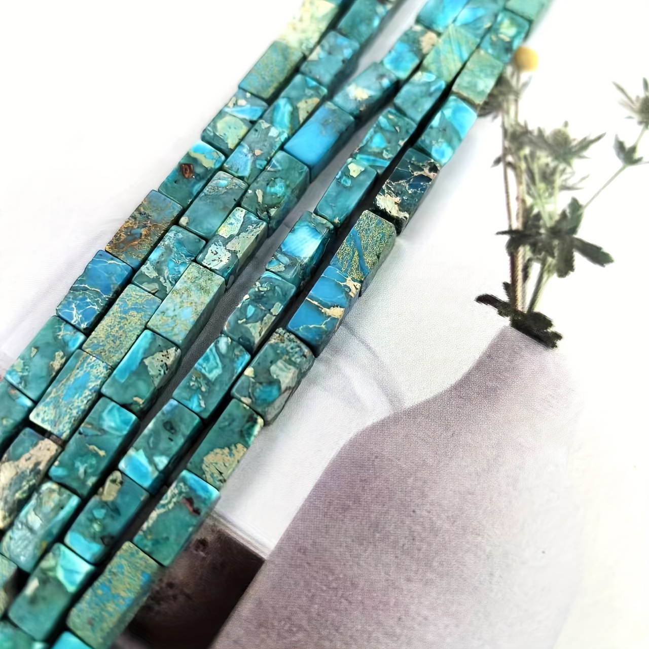 

1 String 20pcs Natural Emperor Pine Sky Blue Square Pillar Loose Beads Fashionable Handmade Diy Unique Special Bracelet Necklace, Sweater Chain Jewelry Making Craft Supplies