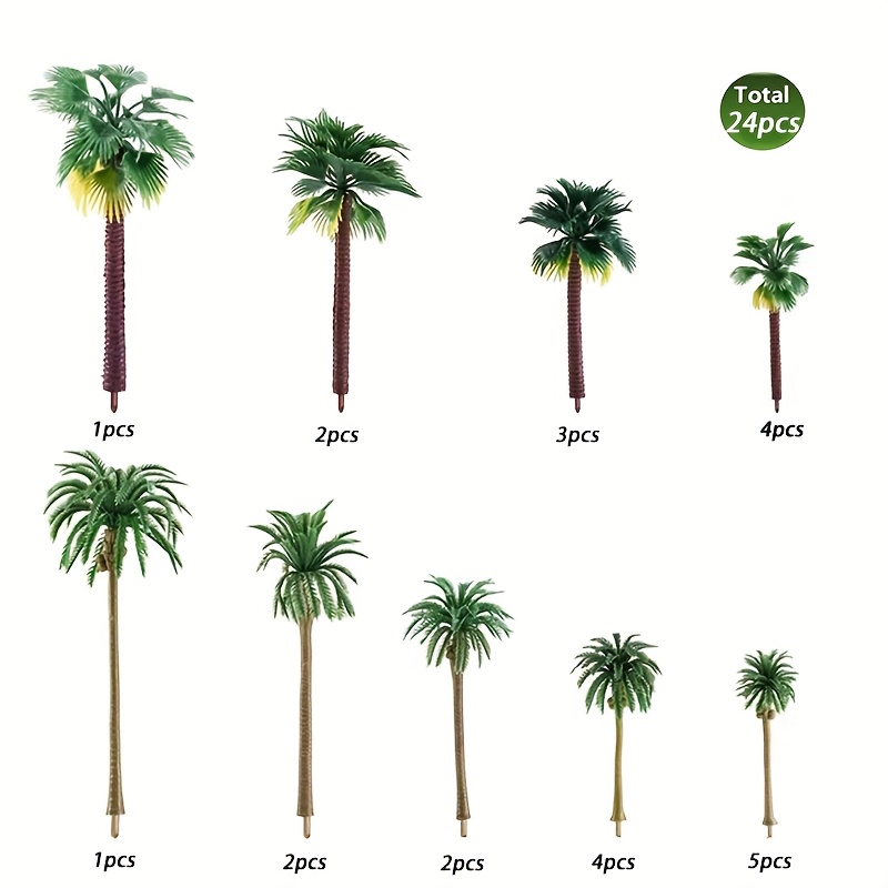 19-24pcs Ho Scale Palm Trees 2.8-6.3 Inch Realistic Green Model Trees For Train Scenery, Railroad Layout, Diorama And Landscape Building