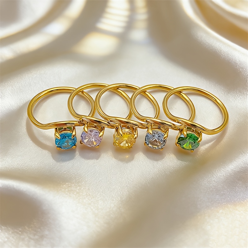 Stylish Minimalist Stainless Steel Ring with Synthetic Zircon