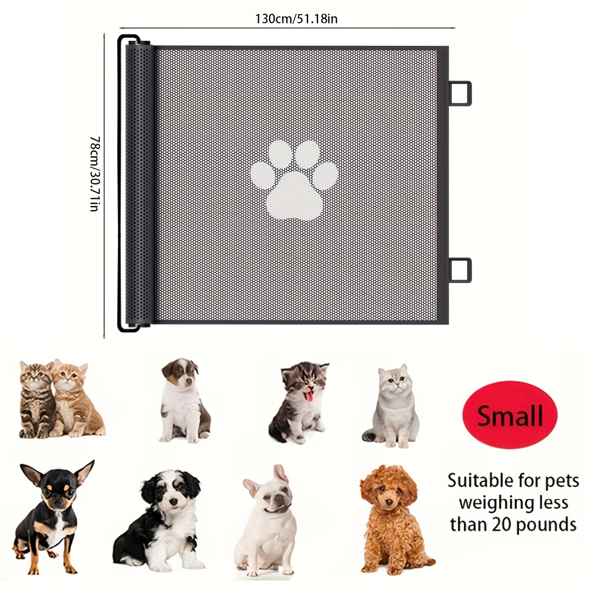 E-shop Bohrfreie Ausziehbare Haustier-Türversperrung für Hunde und Katzen – Innen-Sicherheitsbarriere mit PVC-Gitter, Pfotenabdruck-Design und sicherem