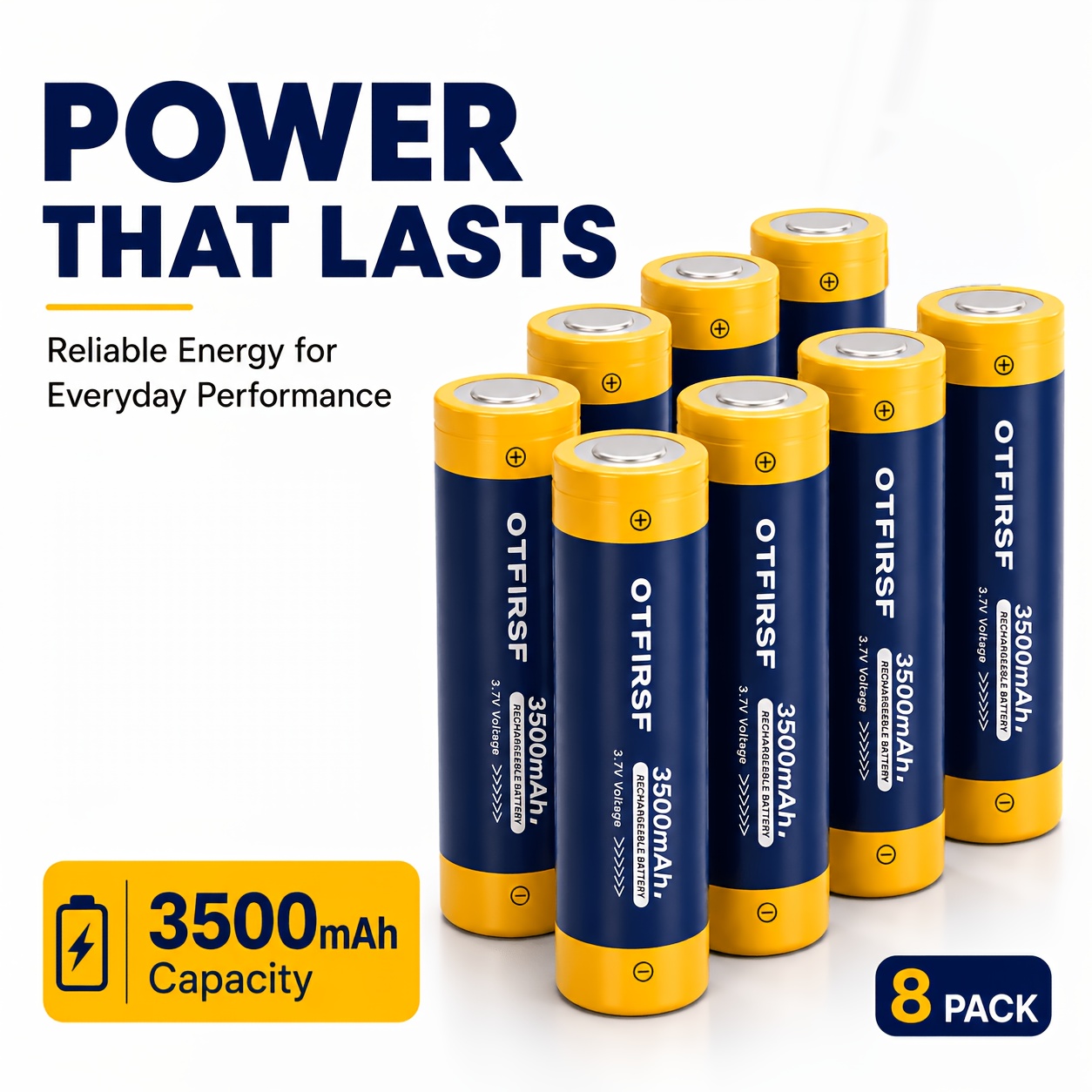 TEMU Lot de 4 ou 8 batteries OTFIRSF 3500mAh 3.7V 18650 Li-Ion à plat, protection contre la surcharge et la chaleur, , bloc-piles DIY pour appareils