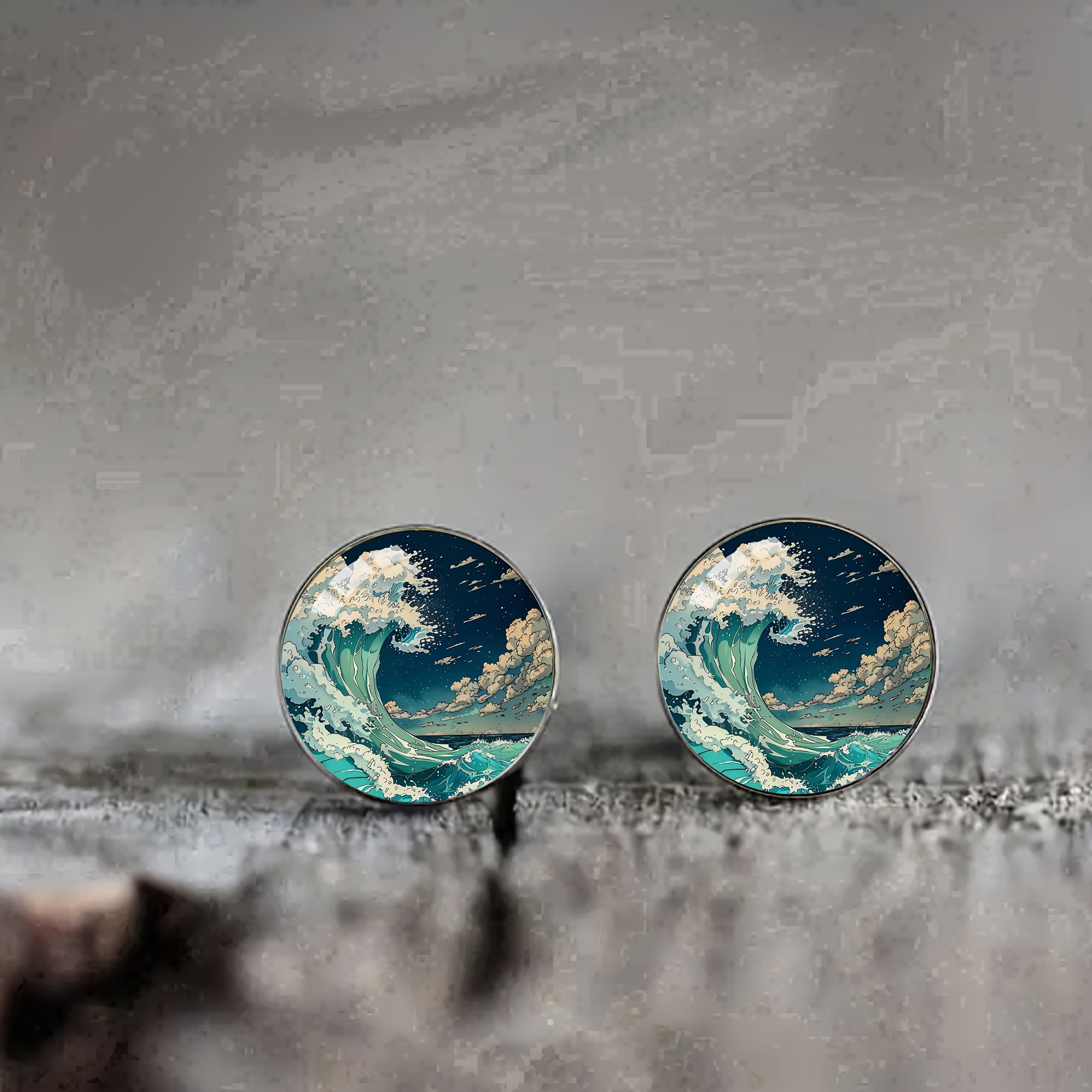 

1 Pair Ocean Wave Stainless Steel Stud Earrings - Elegant & Sexy Nautical Theme, Synthetic December Birthstone, Glass-embedded, Beach Parties &