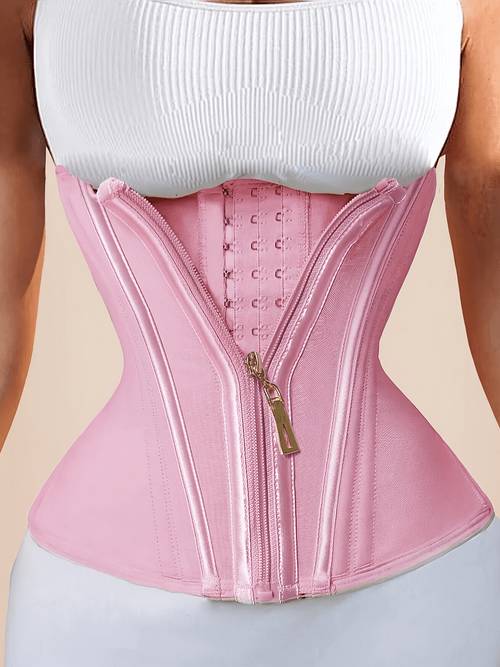 womens latex waist trainer double compression design with zipper and three of hook closures hourglass shape shapewear