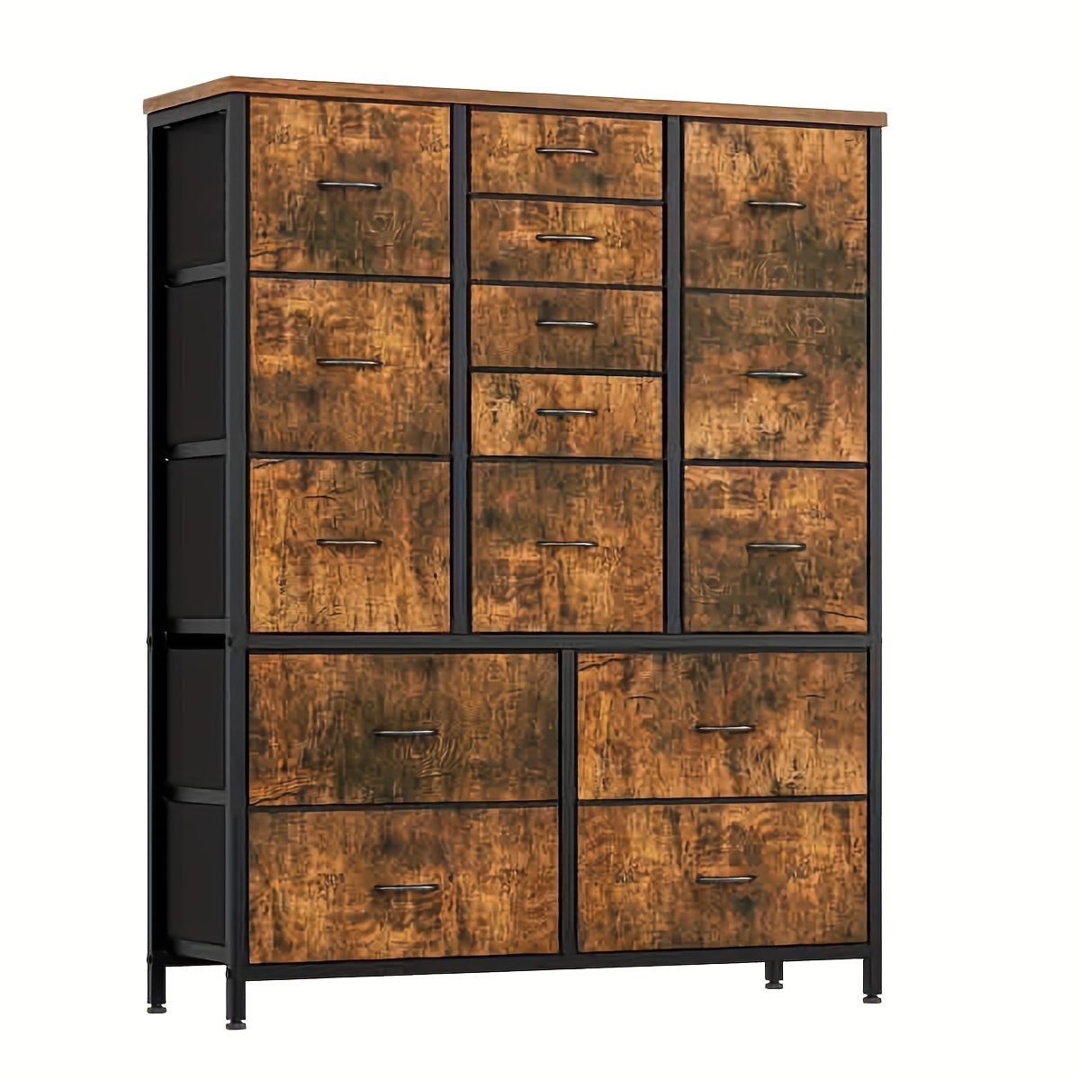 Chest Of Drawers With Drawers, Sideboard With 15 Fabric Drawers, Chest Of Drawers For Bedroom, Living Room, Hallway, Storage Unit With Fabric, Sturdy Metal Frame, Wooden Table Top