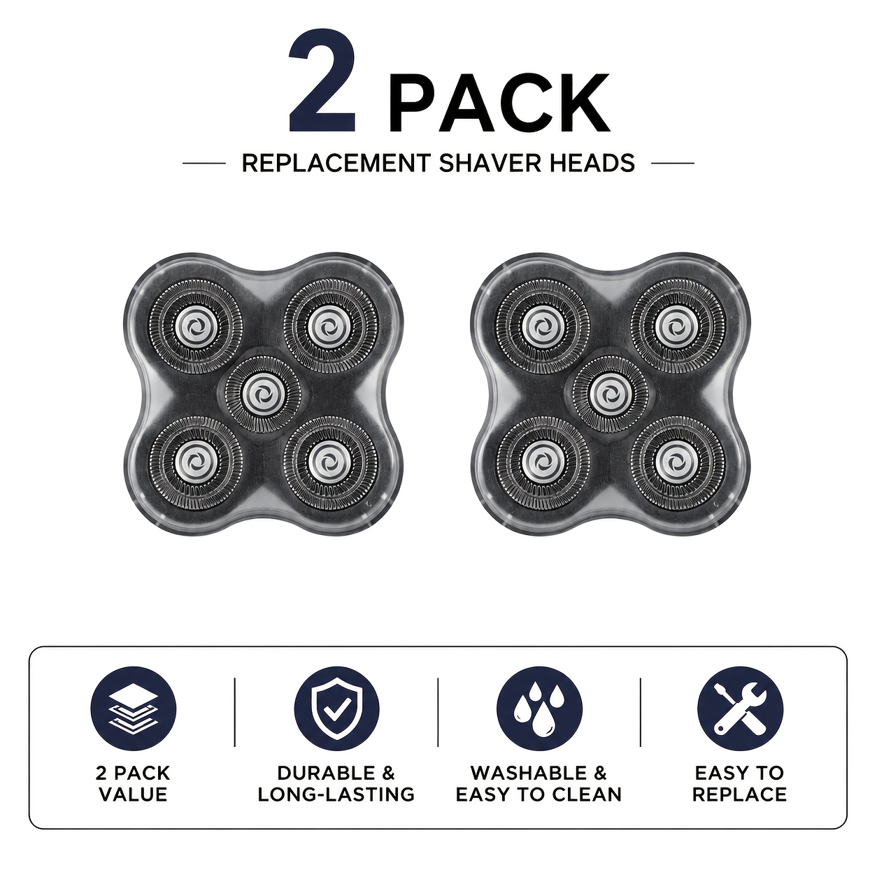 TEMU 2-pack 5-head Rotary Shaver Replacement Heads Flexible Floating Foils Easy To Replace And Clean Electric Razor Additions For Men