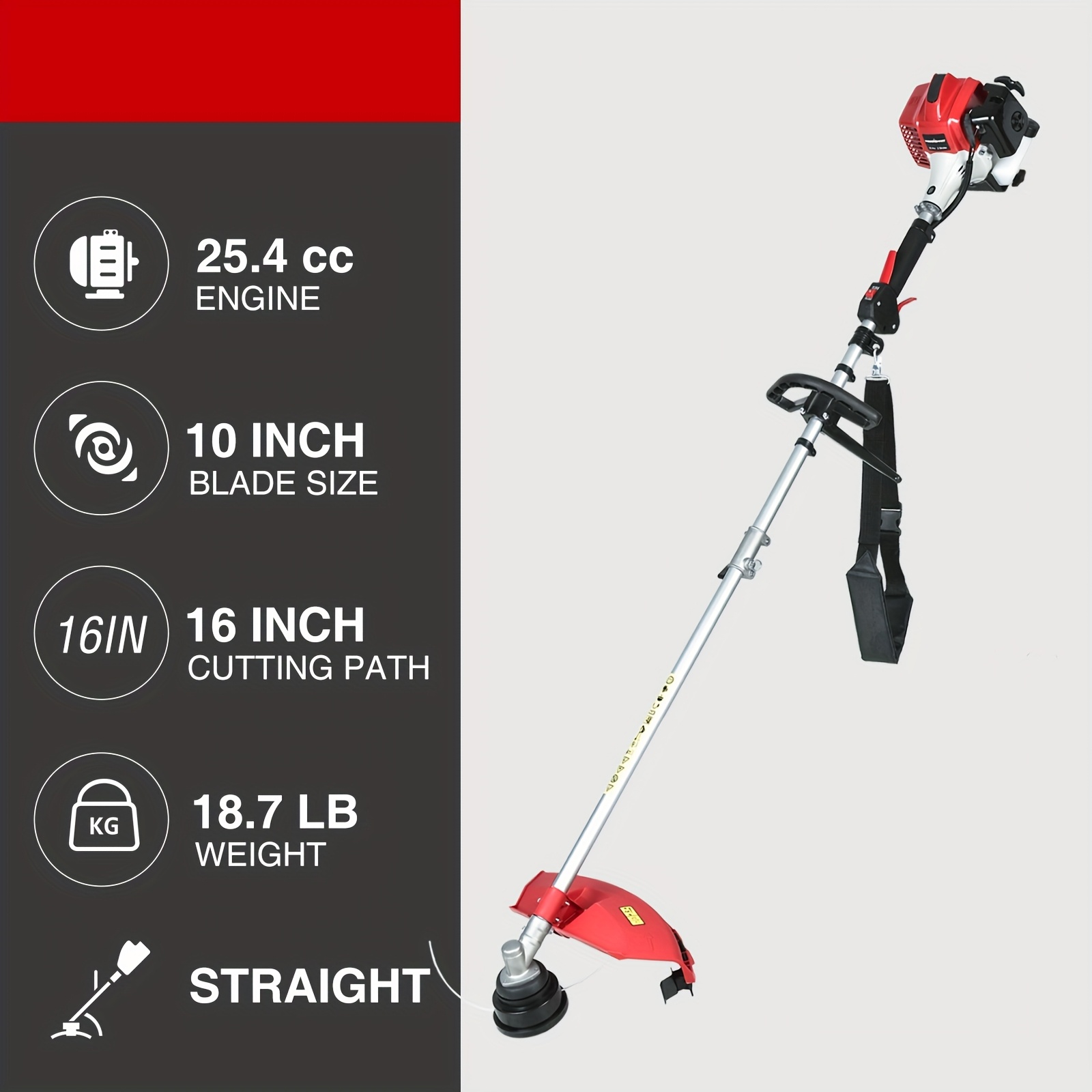 TEMU Gas-powered Weed Trimmer With A 2-cycle 25.4cc Engine, Featuring " And 10" Brush Cutter, Along With A Shoulder Strap