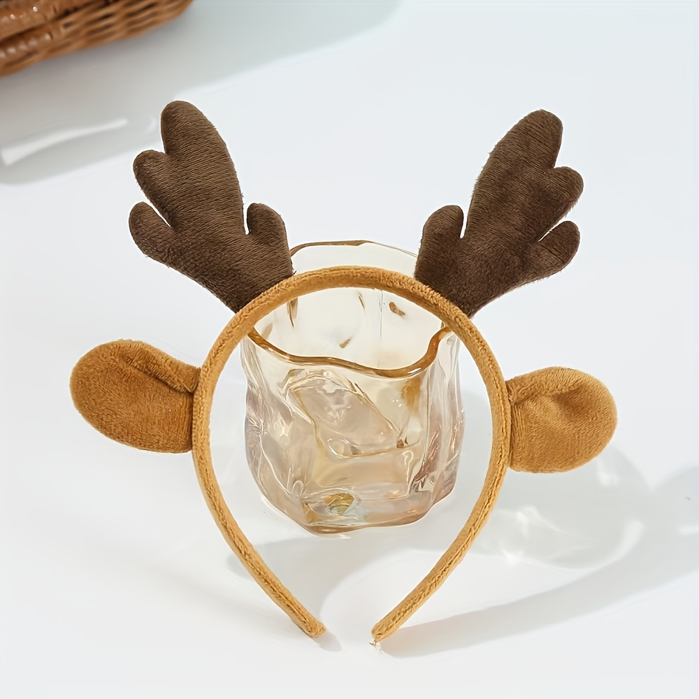 TEMU 1 serre-tête en peluche marron avec et oreilles - Coiffure de fête pour une tenue festive et décontractée