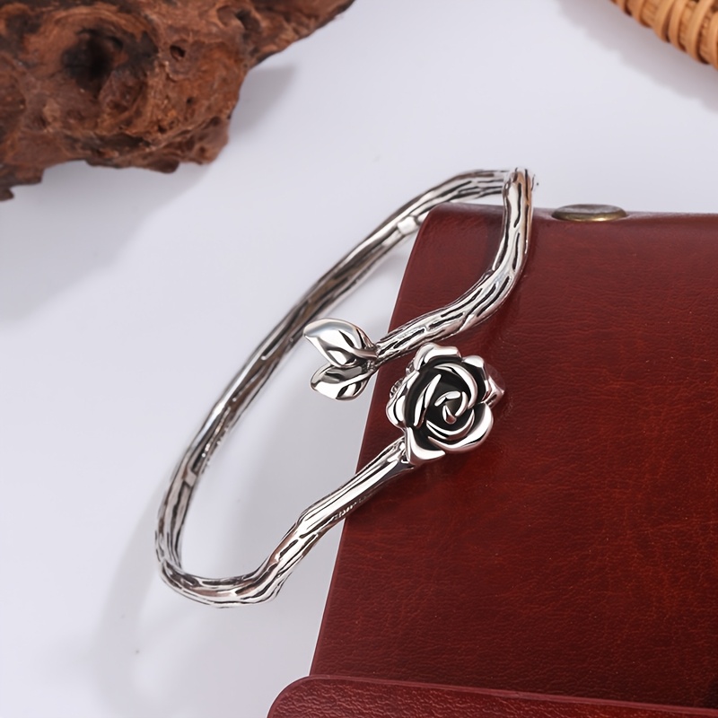 Women's Retro Distressed Rose Bracelet, Irregular Twig Bangle