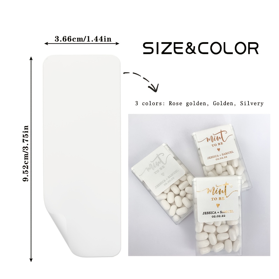TEMU 50 stk. Bryllupsgave Klistremerker | Gullfolie Personlige Godteri Etiketter, Egendefinerte Dusjgaver - sølvfarget eller Rose Gullfolie, MINTS