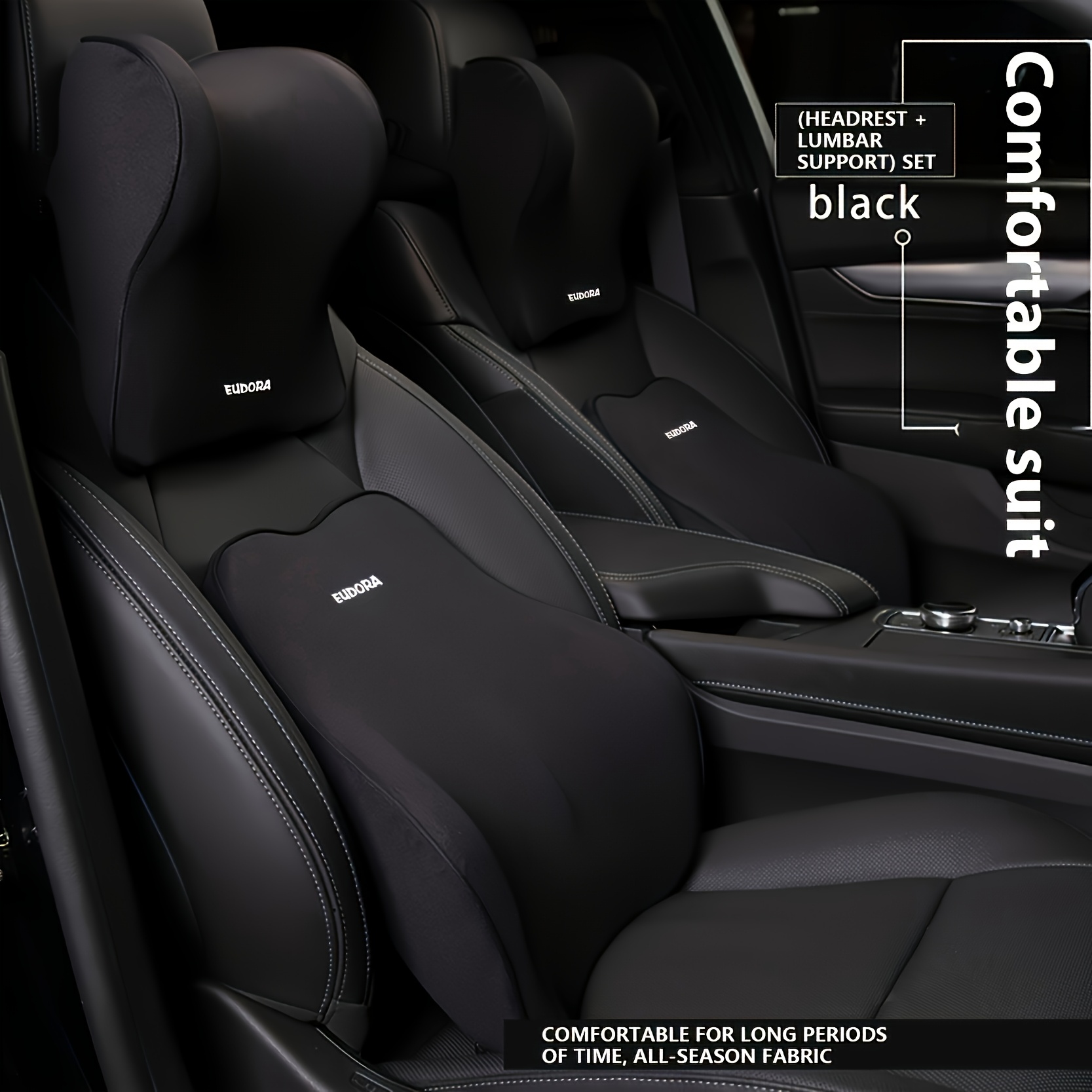 TEMU High-end Comfortable Car Accessories, Ergonomic Car Seat Neck And Lumbar Support Pillow Set, Comfortable Driving Memory Foam Neck Pillow And