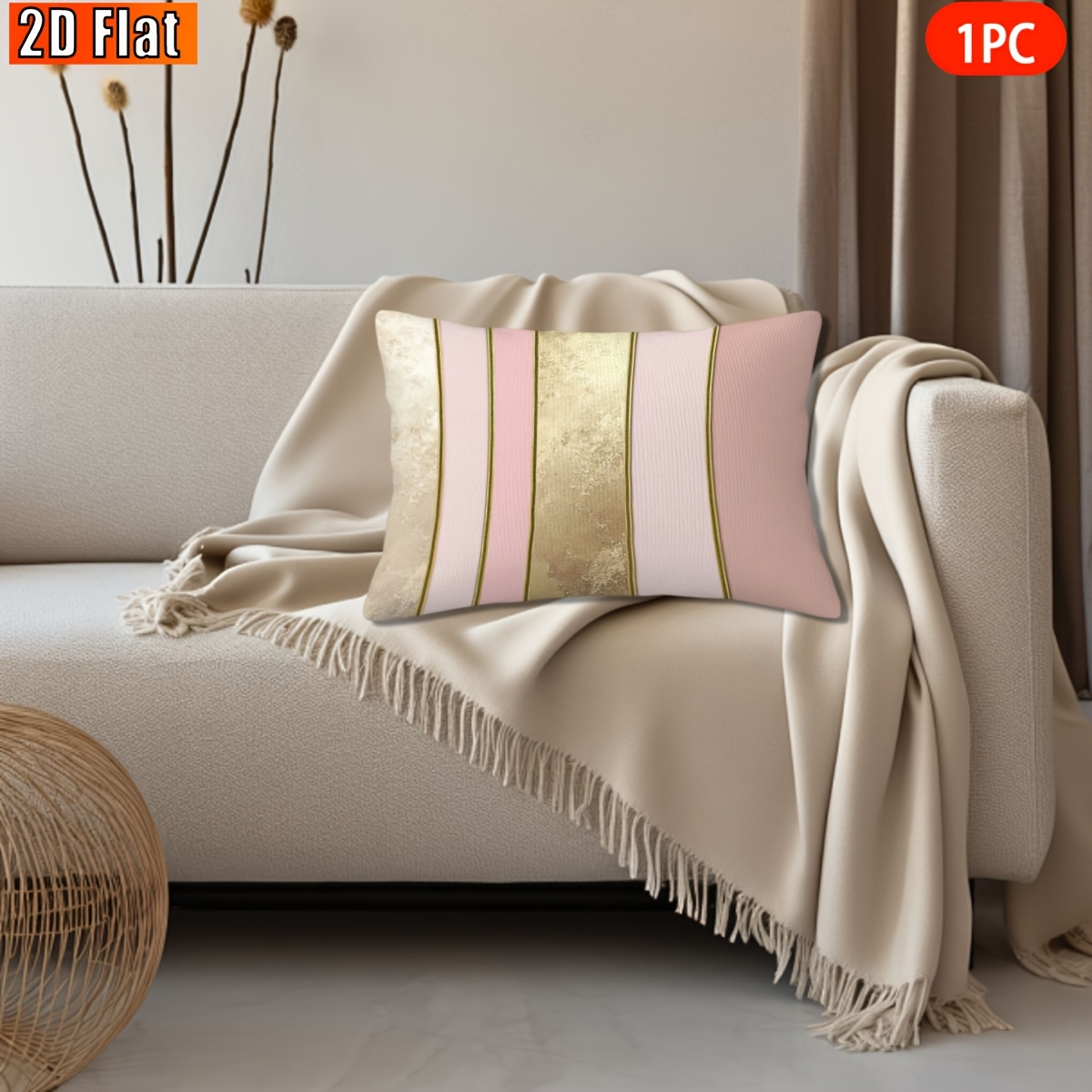 TEMU 2d Flat, 1pc, Throw Pillow Covers, Golden Stripe Background, Themed Decorative Pillowcase, Valentine's Day Gift, Double-sided Printing, Ideal