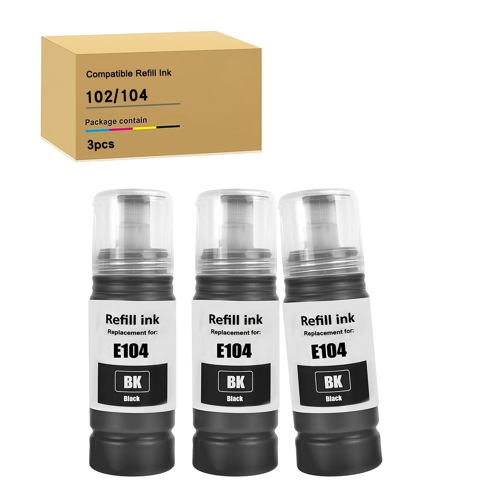 Image of E102 E104 Black Refill Ink Compatible With Et-2860 Et-2861 Et-2862 Et-2864 Et-2865 Et-2870 Et-2871 Et-2875 Et-2876 Et-1810 Et-2710 Et-2711 Et-2714 Et-2720 Et-2721 Et-2726 Printers