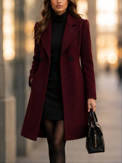 item picture womens autumn winter suit style lapel long sleeve double breasted overcoat z270