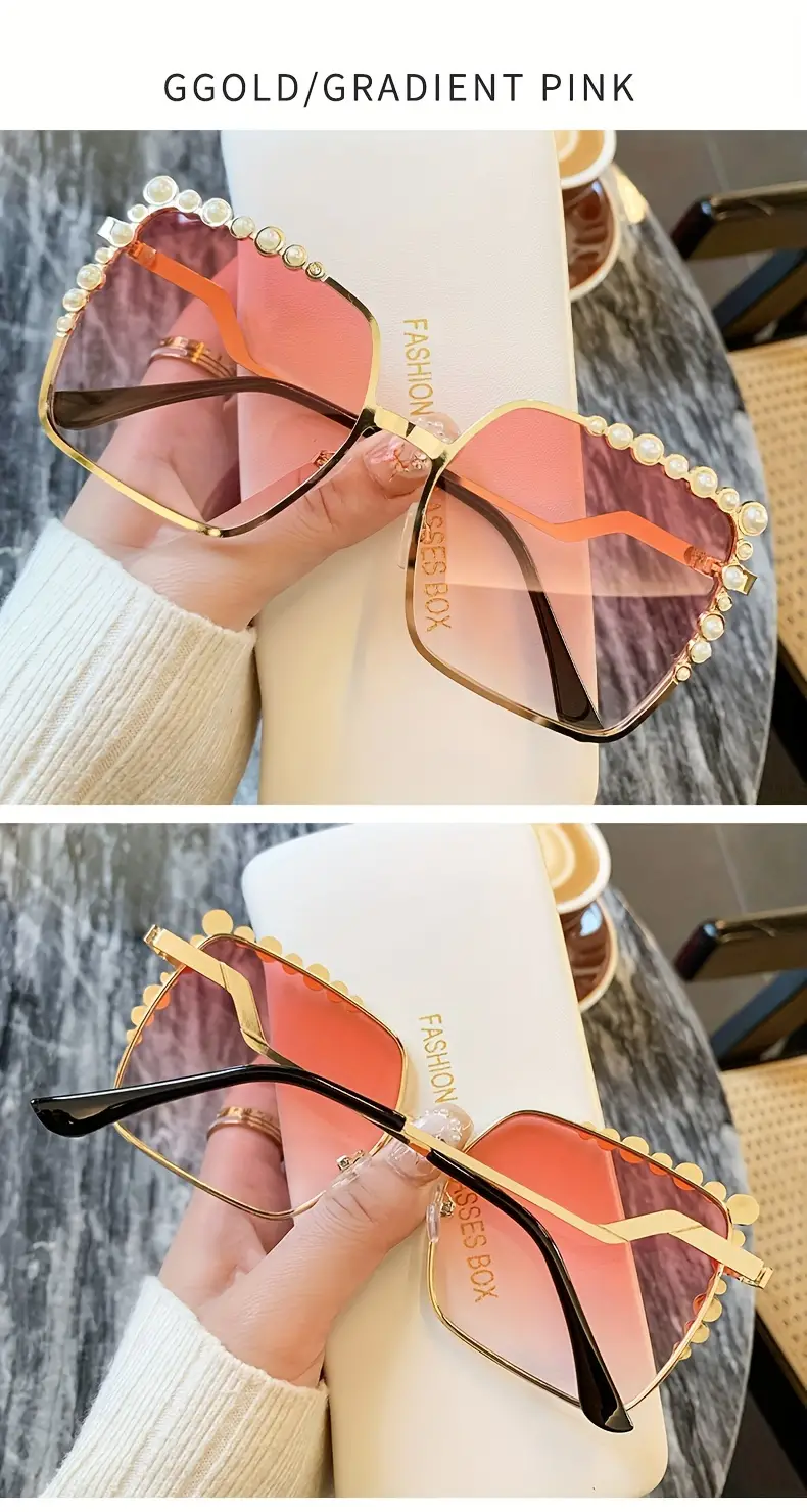 oversized square sunglasses for women luxury faux pearl design gradient sun shades for vacation beach party details 9