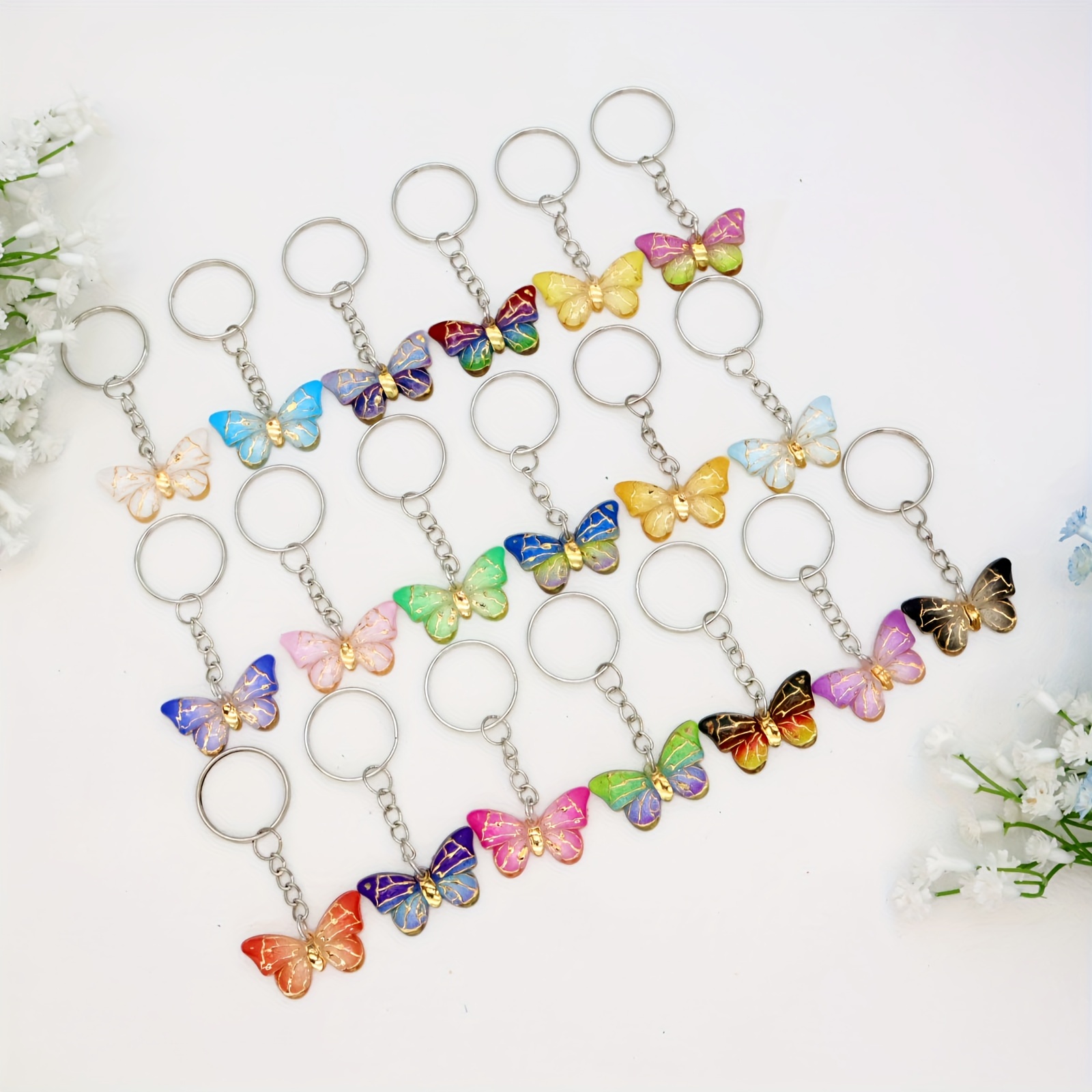 

12-pack Assorted Butterfly Keychains, Acrylic Cute Butterfly Key Rings, Fashionable Simple Charm Pendants For Party Favors And Gifts