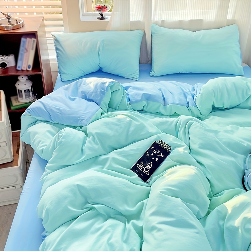 TEMU 3pcs Simple Solid Color Double Quilt -piece Set 1 Quilt Cover 2 Pillowcases