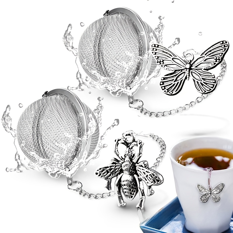 TEMU Of 2 Stainless Steel Tea Infuser Balls With Funnels And Bee/ Pendants, Perfect For . Ideal For For Home And Restaurant Settings, Showcasing A
