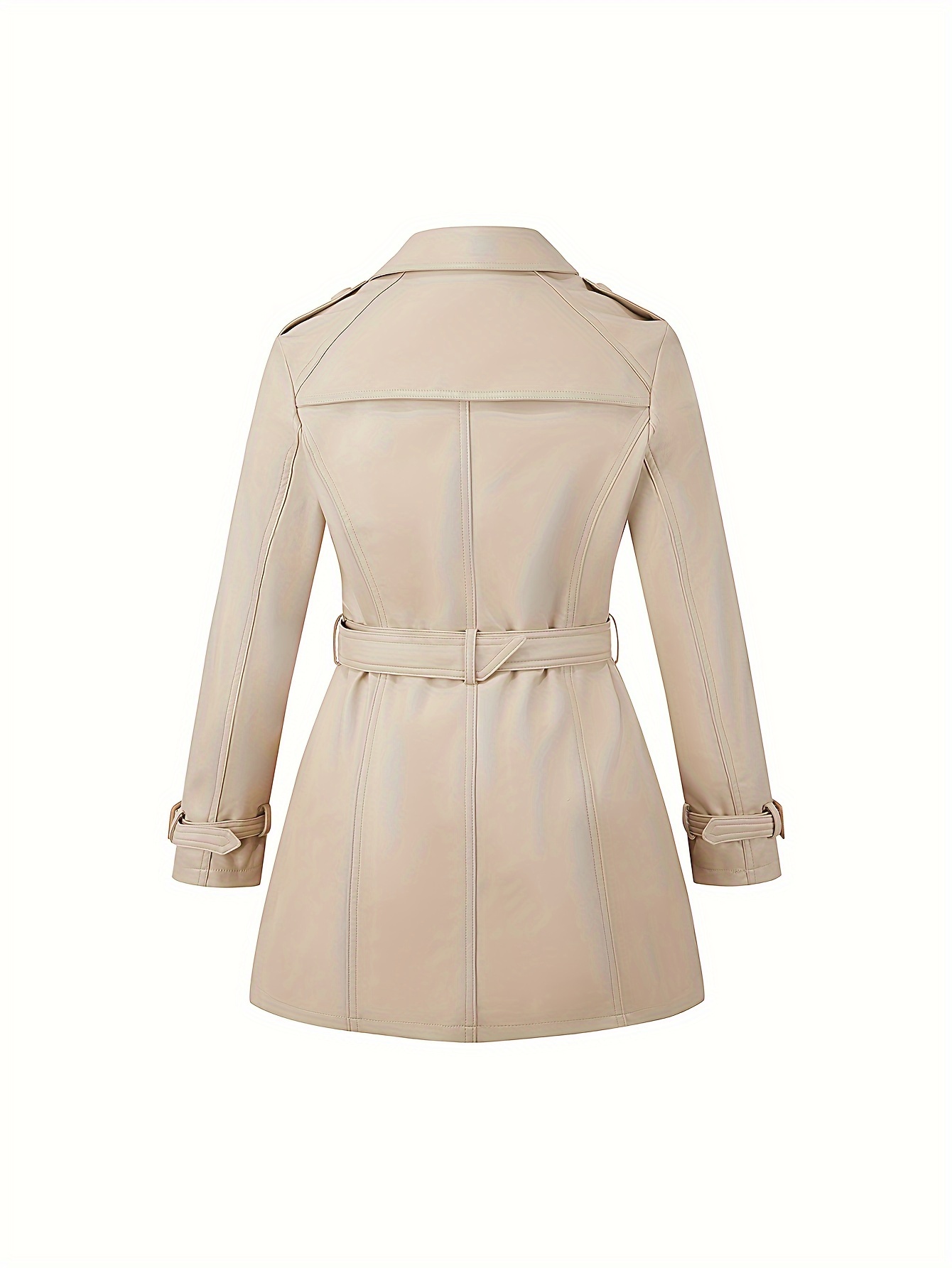 Dubbelrijige getailleerde trenchcoat, vintage lange mouw   leren buitenkleding, dameskleding details 1