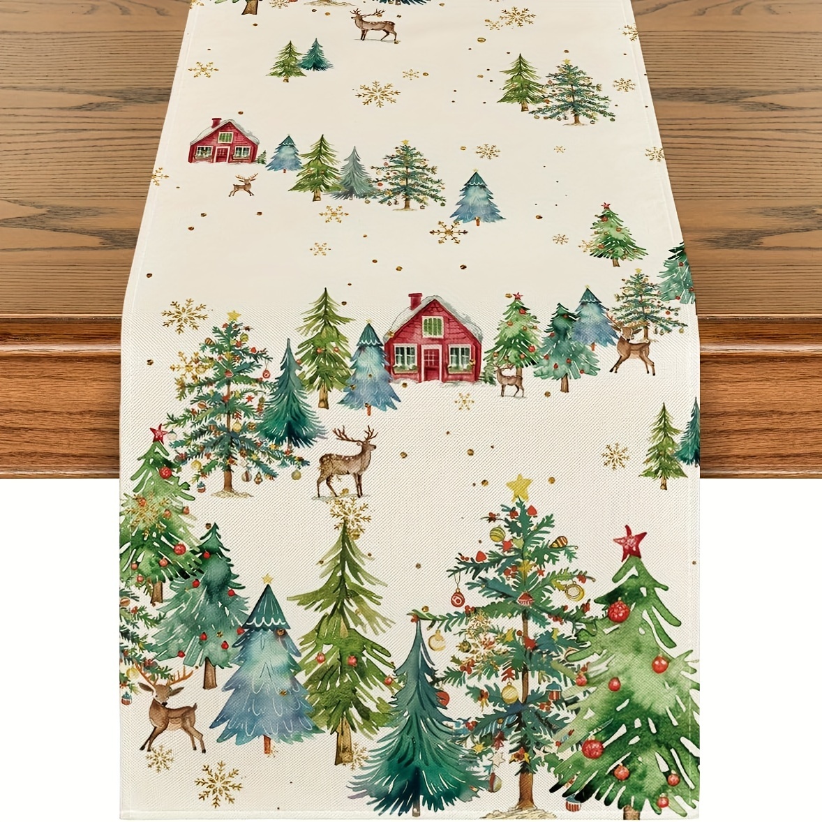 

Festive Christmas Table Runner: Trees Silhouette, Seasonal Winter Kitchen Dining Table Decoration For Home Party Decor - 3 Sizes Available: 13x48in, 13x72in, 13x108in