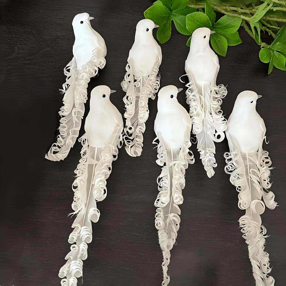 TEMU 6 pinces à cheveux blanches frisées, oiseaux décoratifs avec orientation gauche/droite aléatoire, style art moderne, avec plumes artificielles,