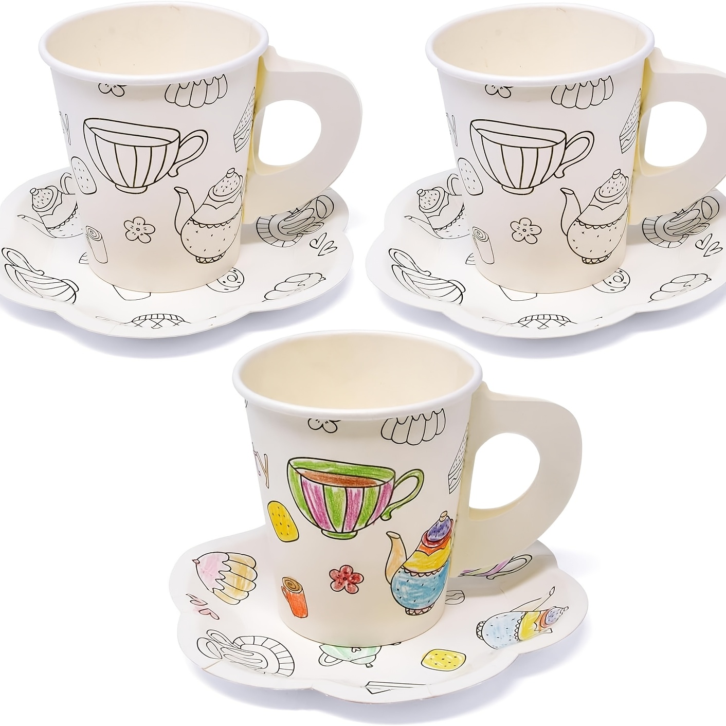 set of 48 paper tea cups and plates featuring handled teacups and saucers suitable for   hot and cold beverages   birthday celebrations princess themed floral   spring weddings and bridal showers