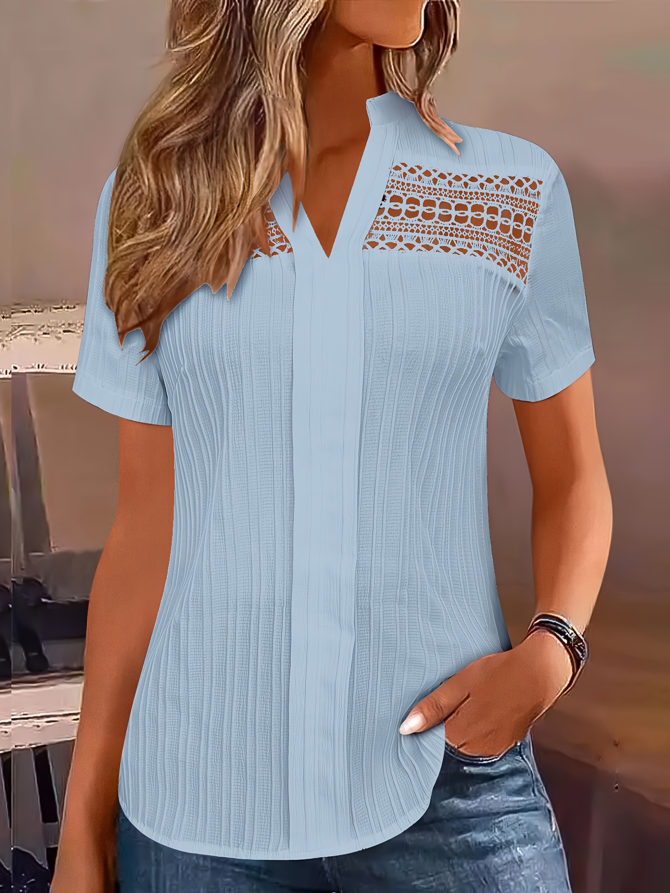 blusa elegante cuello cortas mujer detalles Temu Dominican Republic