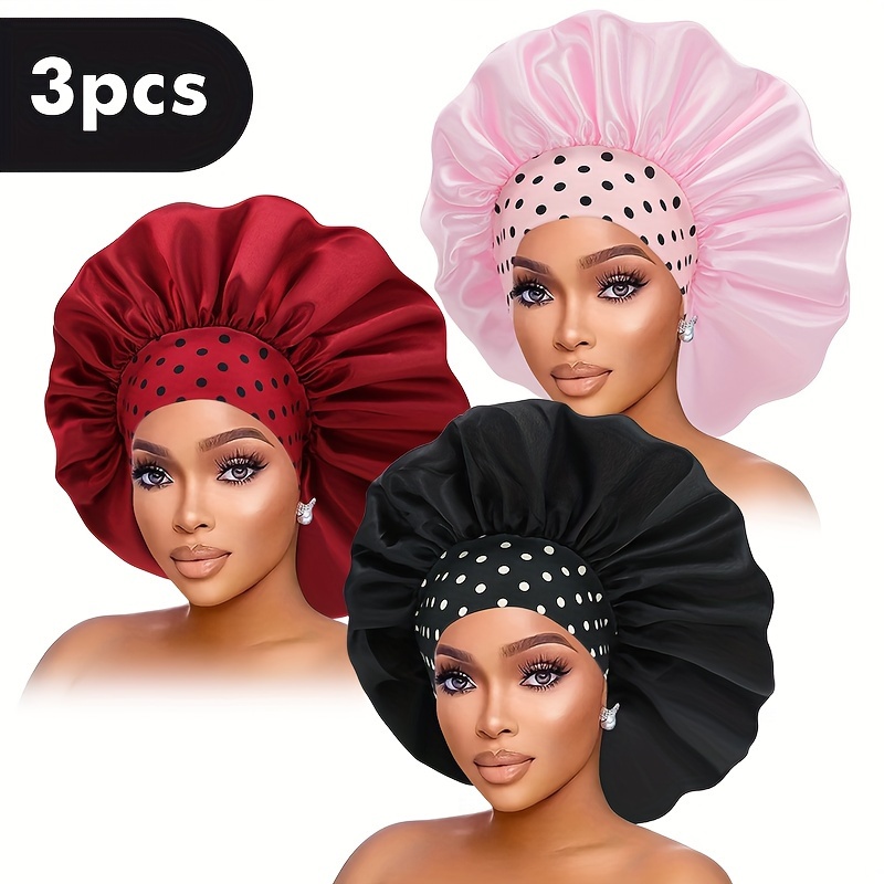 Image of 3-pack Bohemian Style Wide-brimmed Fiber Fabric Stretchy Rayon Women' Cap, Hair-protecting, Skin-friendly, Breathable Hat, Fashionable Shower Cap