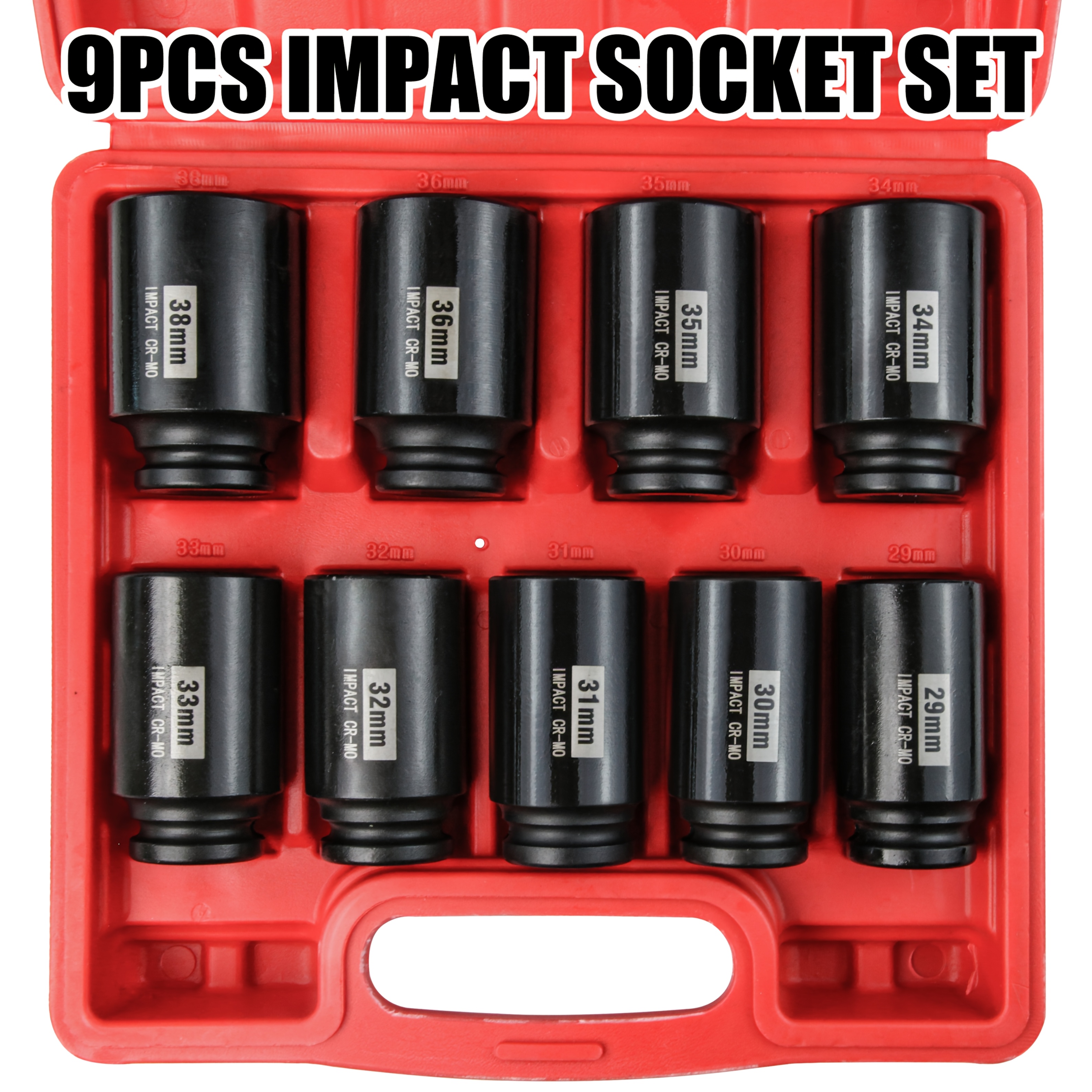 TEMU Seketman 9pcs Axle Nut Socket Set, Inch Drive, Impact Use, Metric Size, 29-38mm, Cr- Made With Black Phosphate Finish, Clear Laser Marking,