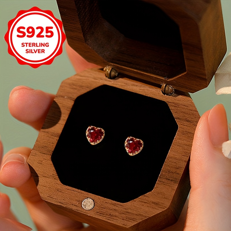 E-shop 1 Paar/Stück Damenmode Ohrringe, Muttertag S925 Silber Ohrringe, Gewicht 1,15G, Eingefasst mit rotem synthetischem Zirkonia, Geeignet für den