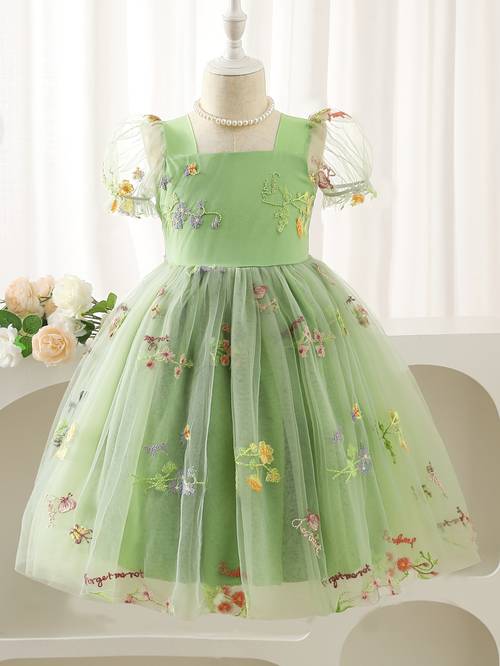 girls summer dress 2025 new wear embroidered mesh skirt kids summer skirt girls tulle princess dress summer 1pc