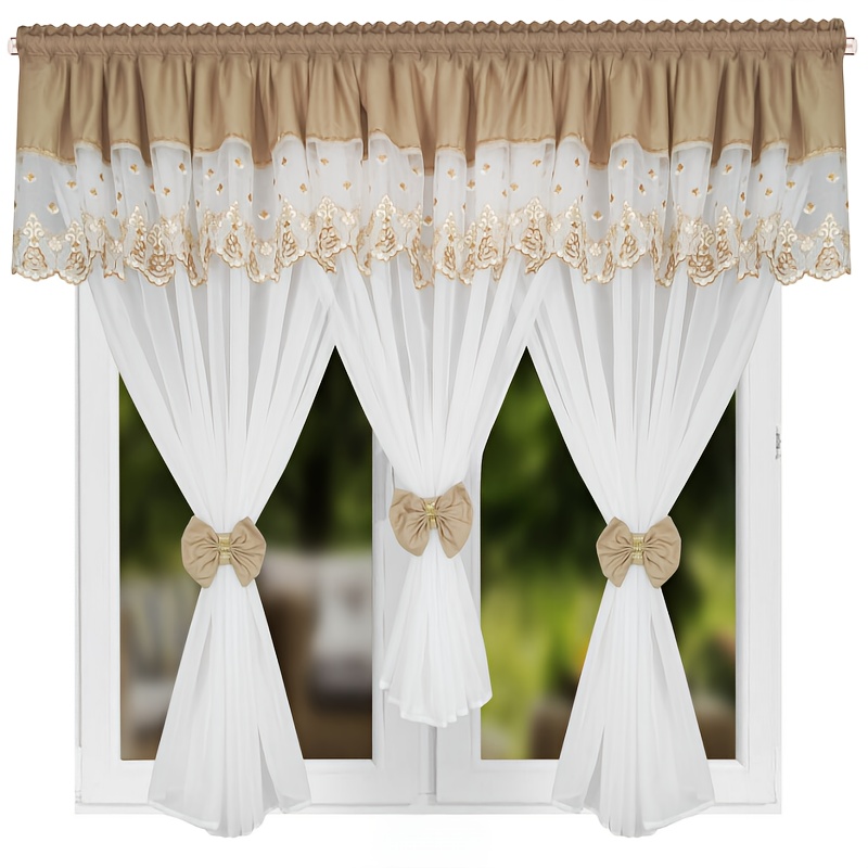 Image of 1 Set/3pcs Bohemian Style Curtain Decoration Set Multi-room Use Floral Embroidery Craft Gauze Curtains
