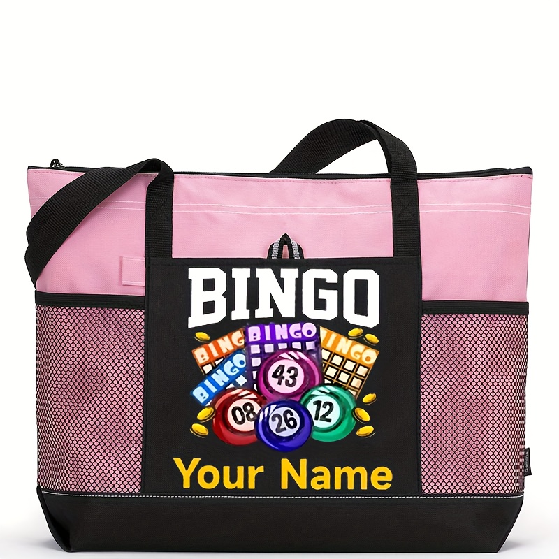 TEMU Custom Women's Bingo-themed Shoulder Bag - Durable Large Capacity Tote With Inner Pocket, High Quality Zipper, Unisex Travel Cosmetic Organizer
