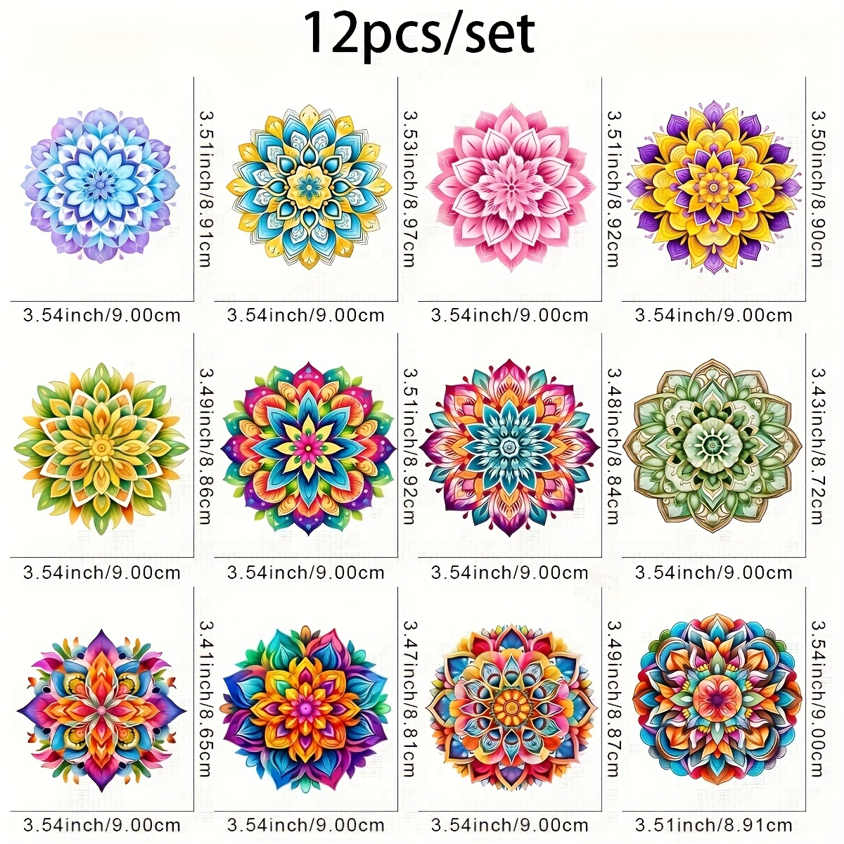 Image of 12pcs Set Of Colorful Mandala Thermal Transfer Patterns, Washable Thermal Transfer Designs, Embossing Stickers, Suitable For T-shirts, Masks, Jeans, Backpacks - Colorful Plastic Materials