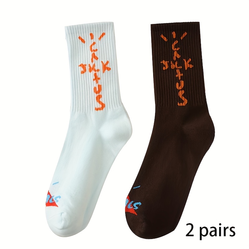 TEMU 2pcs Men' Crew Socks - Comfortable Blend & Letter , For