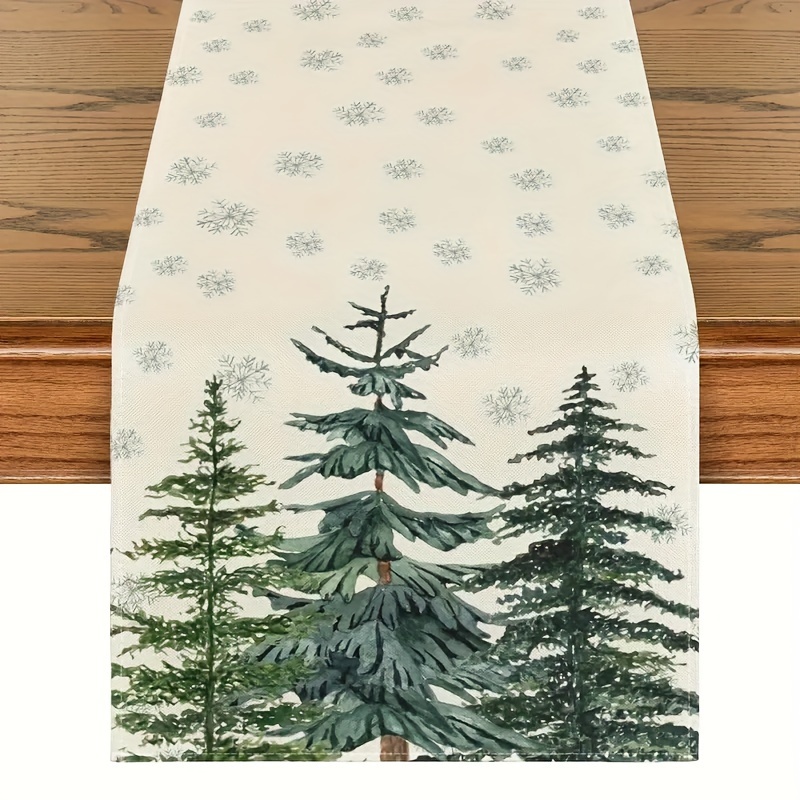 

Christmas-themed Table Runner With Pine & Design - Indoor/outdoor Holiday , Polyester, Rectangular