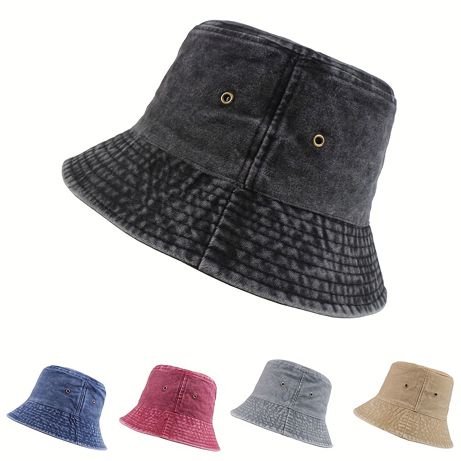 

Solid Color Denim Hat Vintage Washed Distressed Basin Hats Unisex Casual Sunshade Fisherman Hats