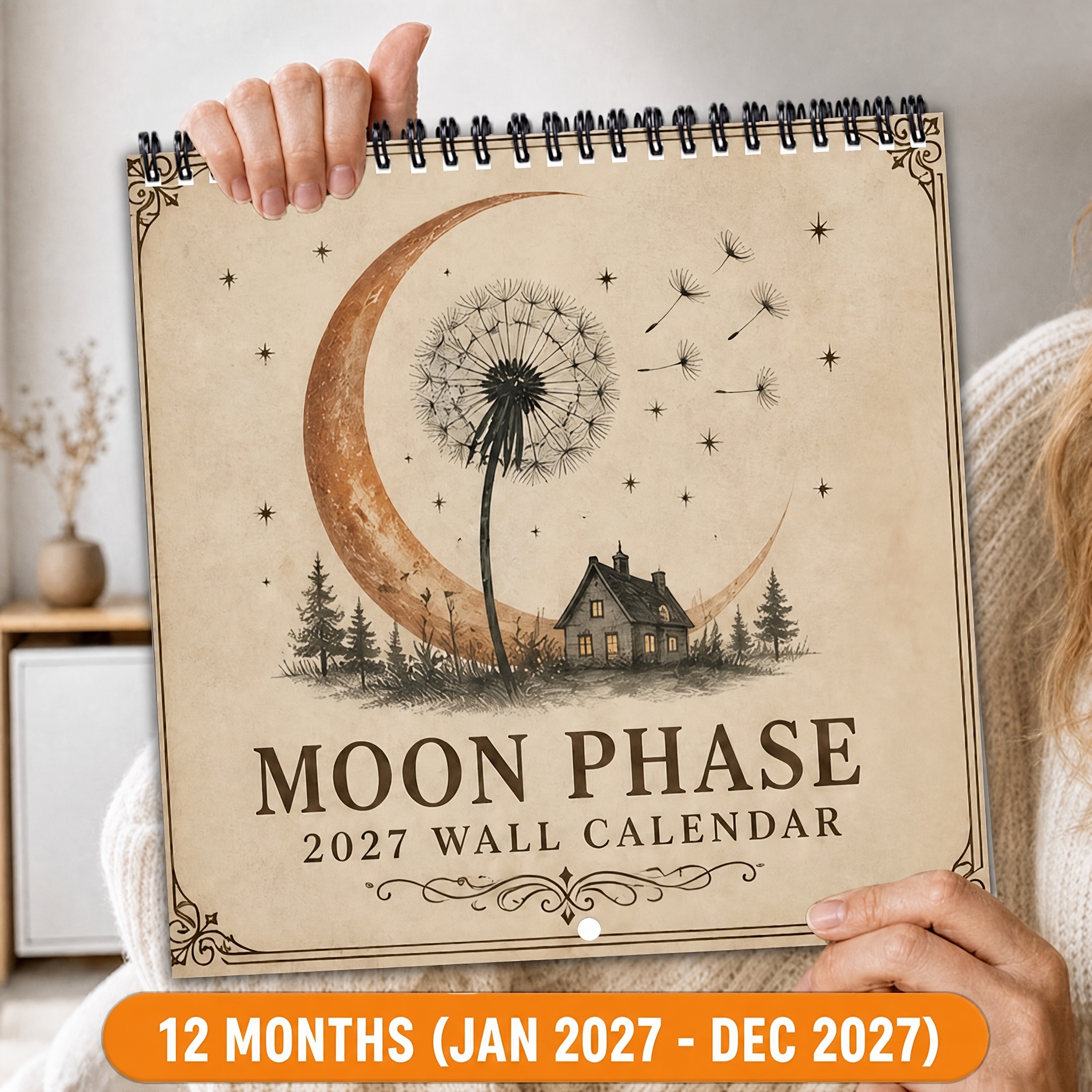 TEMU 2027 Wall Calendar, 12 Month Calendar, December 2027 Moon Phase Wall Calendar, Monthly Plan Book With Double Stitching, American Festivals,