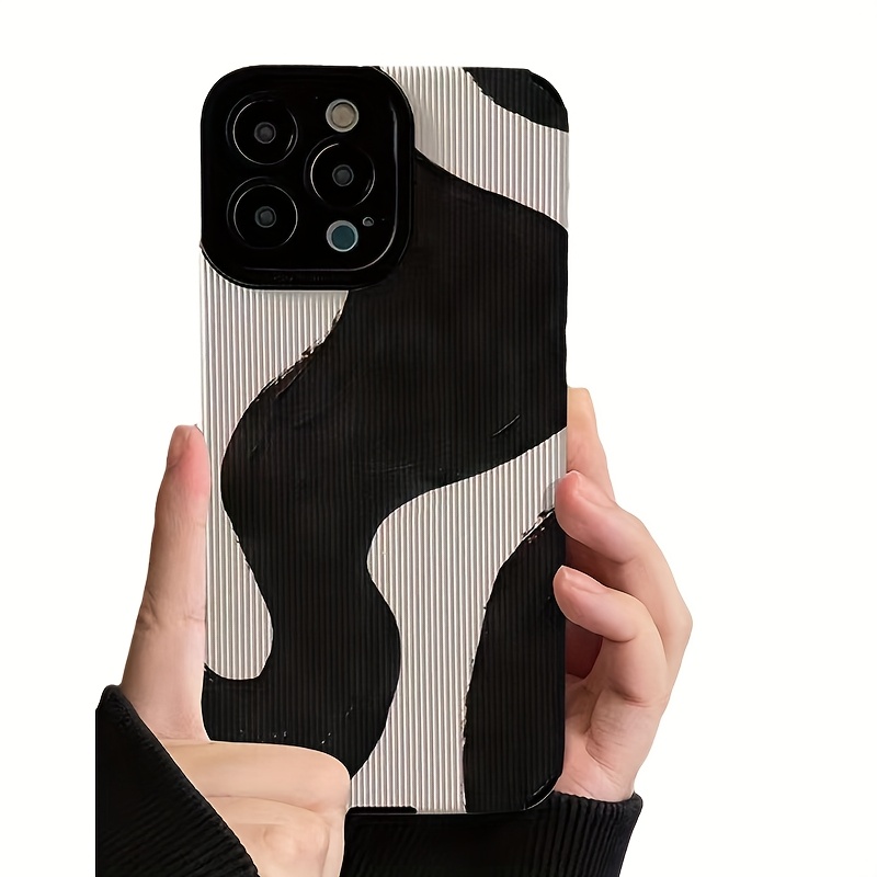 Simple Black Ink Pattern Mobile Phone Case Suitable for iPhone 16, 15, 14, 13, 12, 11, ProMax, plus, PRO Synthetic Faux Leather Matte Soft Mobile Phone Case, Full Edge Suede Mobile Phone Protective Case - Image 6